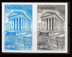 France N°2133 La Maison Carrée à Nimes Paire Essai (trial Color Proof) Non Dentelé Imperf ** MNH - Color Proofs 1945-…