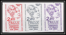 France N°2143 Liberté De La Presse Renaudot Girardin 1981 Freedom Of Media Essai Proof Non Dentelé Imperf ** Mnh Strip 3 - Essais De Couleur 1945-…