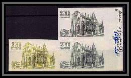 France N°2161 Notre-Dame De Louviers église Church Bloc De 3 Essai (trial Color Proof) Non Dentelé Imperf ** - Farbtests 1945-…