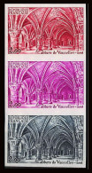 France N°2160 Abbaye De Vaucelle église Church Nord Bande De 3 Essai (trial Color Proof) Non Dentelé Imperf ** - Farbtests 1945-…