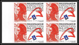 France N°2524 Philexfrance 89 Liberté Gandon Bicentenaire Revolution Non Dentelé ** MNH (Imperf) Bloc 4 Cote 200 - 1981-1990