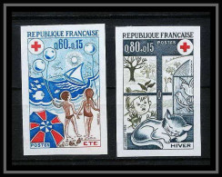 France N°1828 / 1829 Croix Rouge (red Cross) 1974 L'été L'hiver Non Dentelé ** MNH (Imperf) - Croix-Rouge