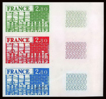 France N°1852 Région Nord - Pas-de-Calais 1975 Essai (trial Color Proof) Non Dentelé Imperf ** MNH Bande 3 Strip - Farbtests 1945-…