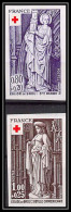 France N°1910 / 1911 Croix Rouge (red Cross) 1976 Sculptures Eglise Brou Church Non Dentelé ** MNH (Imperf) Cote 80 - 1971-1980