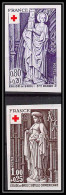 France N°1910 / 1911 Croix Rouge (red Cross) 1976 Sculptures Eglise Brou Church Non Dentelé ** MNH (Imperf) Cote 80 - Red Cross