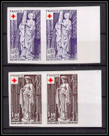 France N°1910 / 1911 Croix Rouge (red Cross) 1976 Sculptures Eglise Brou Church Paire Non Dentelé ** MNH (Imperf) - 1971-1980