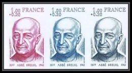 France N°1954 Abbé Breuil Préhistorien Français Prehistoire Proof Non Dentelé Imperf ** MNH Bande De 3 Trip - 1971-1980