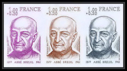 France N°1954 Abbé Breuil Préhistorien Français Prehistoire Trial Color Proof Non Dentelé Imperf ** MNH Bande 3 Strip - Color Proofs 1945-…