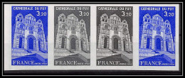 France N°2084 Cathédrale Du Puy (église Church) Haute Loire Essai Proof Non Dentelé Imperf ** MNH Bande De 4 - Essais De Couleur 1945-…