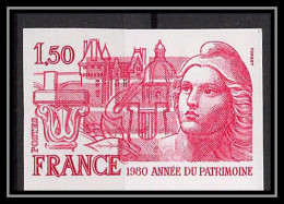 France N°2092 Année Du Patrimoine Marianne Gandon 1980 Bande De 4 Couleurs Différentes Essai Proof Non Dentelé Imperf ** - Essais De Couleur 1945-…