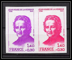 France N°2097 Robert De Lamennais (écrivain Writer) 1980 Paire Essai (trial Color Proof Non Dentelé Imperf ** - Essais De Couleur 1945-…