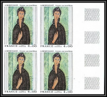France N°2109 Tableau (Painting) Femme Aux Yeux Bleus De Modigliani Non Dentelé ** MNH Imperf Bloc 4 Cote 320 - Altri & Non Classificati