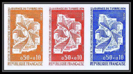 France N°1786 Journée Du Timbre 1974 Centre De Tri Orleans Trial Color Proof Non Dentelé Imperf ** MNH Bande De 3 - 1971-1980