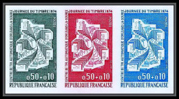 France N°1786 Journée Du Timbre 1974 Centre De Tri Orleans Trial Color Proof Non Dentelé Imperf ** MNH Bande De 3 - Color Proofs 1945-…