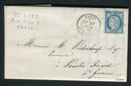 Belle Lettre De Paris Pour Pointis Inard ( 1876 ) Avec Un N° 60 - Cachet Etoile 5 Bt Magenta - 1849-1876: Klassik