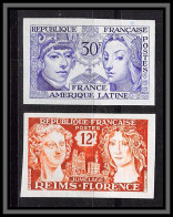 France N°1060/1061 1060 France-Amérique Reims Florence Essai Proof Non Dentelé Imperf Sans Gomme No Gum (*) 1956 - Farbtests 1945-…