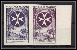 France N°1062 Ordre De Malte Léproserie AEF Essai (trial Color Proof) Non Dentelé (imperf) ** Paire 1956 - Color Proofs 1945-…