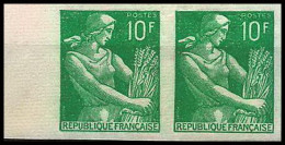 France N°1115A Moisonneuse Non Dentelé ** MNH (Imperf) Cote Maury 60 Euros Paire - 1951-1960