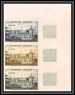 France N°1255 Château (castle) De Blois Loir-et-Cher 1960 Color Proof Non Dentelé Imperf ** MNH Bande 3 Essai Essais - Color Proofs 1945-…