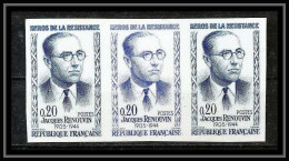 France N°1288 Héros De La Résistance Jacques Renouvin Bande De 3 Essai (trial Color Proof) Non Dentelé Imperf ** - Farbtests 1945-…