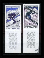 France N°1326 / 1327 Championnats Du Monde De Ski Chamonix 1962 Non Dentelé ** MNH (Imperf) Cote Maury 175 Euros - 1961-1970