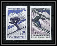 France N°1326 / 1327 Championnats Du Monde De Ski Chamonix 1962 Non Dentelé ** MNH (Imperf) Cote Maury 175 Discount - Skiing