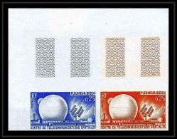 France N°1360 Telecommunication Pleumeur-Bodou Espace (space) Paire Essai (trial Color Proof) Non Dentelé (imperf) ** - Color Proofs 1945-…