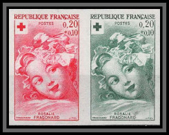 France N°1366 Croix Rouge Red Cross 1962 Essai Proof Non Dentelé ** MNH Imperf Fragonard Tableau Painting Paire Strip - Color Proofs 1945-…