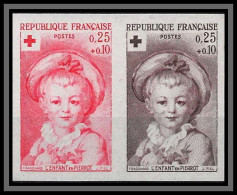 France N°1367 Croix Rouge Red Cross 1962 Essai Proof Non Dentelé ** MNH Imperf Fragonard Tableau Painting Paire Strip - Farbtests 1945-…