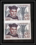 France N°1370 Jacques Amyot Ecrivain Writer Paire Non Dentelé ** MNH (Imperf) - 1961-1970