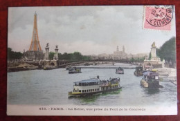 Cpa Paris ; La Seine , Vue Prise Du Pont De La Concorde - Tour Eiffel - Andere & Zonder Classificatie
