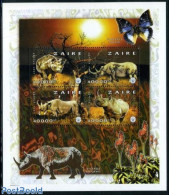 Congo Dem. Republic, (zaire) 1997 Rhino 4v M/s, Mint NH, Nature - Animals (others & Mixed) - Butterflies - Rhinoceros - Sonstige & Ohne Zuordnung