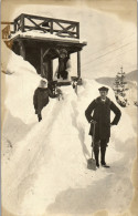 CP Carte Photo D'époque Photographie Vintage Groupe Famille Davos Suisse Neige  - Paare