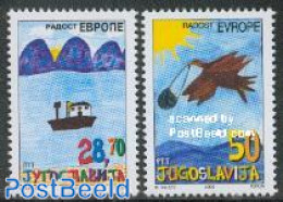 Yugoslavia 2002 European Children 2v, Mint NH, History - Nature - Transport - Europa Hang-on Issues - Birds - Ships An.. - Neufs