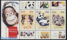 Ireland 2004 Year Of The Monkey S/s, Mint NH, Nature - Various - Animals (others & Mixed) - Bears - Hippopotamus - Mon.. - Nuevos