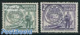 Norfolk Island 1956 Pitcairn People 2v, Mint NH, History - Transport - Coat Of Arms - History - Ships And Boats - Boten