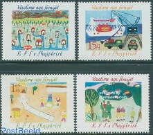 Albania 1982 Children Paintings 4v, Mint NH, Transport - Automobiles - Ships And Boats - Art - Children Drawings - Cars