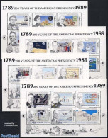 Dominica 1989 American Presidents 24v (4 M/s), Mint NH, History - Science - Transport - Various - American Presidents .. - Stamps On Stamps