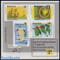 Dominica 1989 Philexfrance S/s, Mint NH, Transport - Various - Ships And Boats - Maps - Money On Stamps - Bateaux