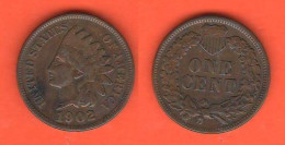 America  Cent 1902 Indian Head United States America Bronze K 90 A - 1859-1909: Indian Head