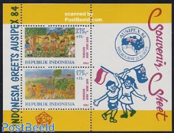 Indonesia 1984 Ausipex Melbourne S/s, Mint NH, Sport - Scouting - Philately - Art - Children Drawings - Indonesia