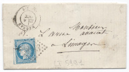 LT5991  N°60/Lettre, Oblitéré GC étranger 5043 MEDEAH(Algerie) Pour LIMOGES(81) Du 8 Oct. 1872 - 1871-1875 Cérès