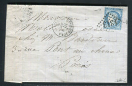 Belle Lettre De Dôle Du Jura Pour Paris ( 1874 ) Avec Un N° 60 - Variété Au Dessus De FRANC - 1849-1876: Classic Period