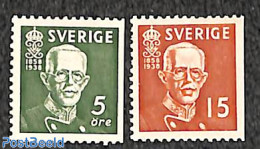 Sweden 1938 King Gustav V 2v, Perforated On 3 Sides, Mint NH - Unused Stamps
