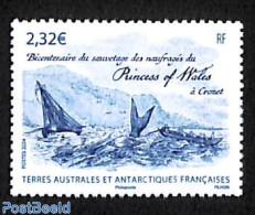 French Antarctic Territory 2024 2024 Disaster Of Princess Of Wales 1v, Mint NH, Nature - Transport - Sea Mammals - Shi.. - Unused Stamps