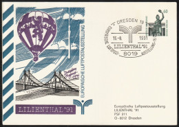 1991 Germany LILIENTHAL'91 European Air Mail Exhibition In Dresden Commemorative Cancellation And Postal Stationery Card - Other (Air)