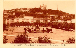 CPA LYON - PLACE BELLECOUR ET COTEAU DE FOURVIERE - MF - Other & Unclassified