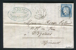 Belle Lettre De St Ouen Sur Seine Pour Pézenas ( 1875 ) Avec Un N° 60 - Cachet GC 3786 - 1849-1876: Période Classique