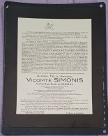 VICOMTE ALFRED SIMONIS / ANCIEN PRÉSIDENT DU SÉNAT/ VERVIERS 1931 - Décès