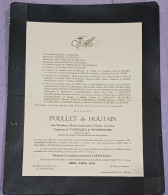 MADAME POULLET DE HOUTAIN NÉE COMTESSE THEODORA T'SERCLAES DE WOMMERSOM / BRUXELLES 1943 - Obituary Notices